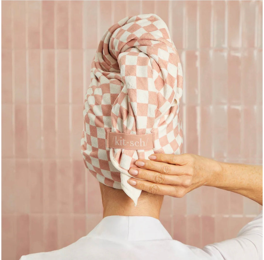Kitsch Terracotta Checkered Hair Towel Wrap